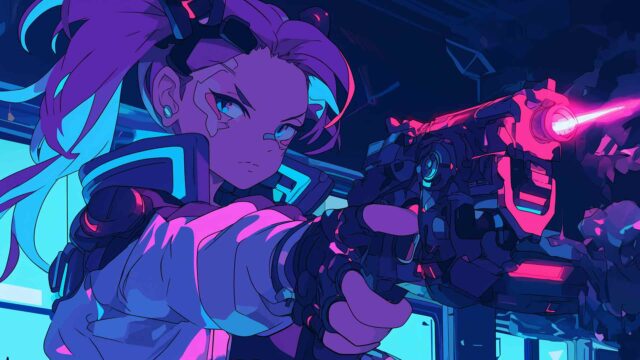 赛博朋克女孩与枪桌面壁纸