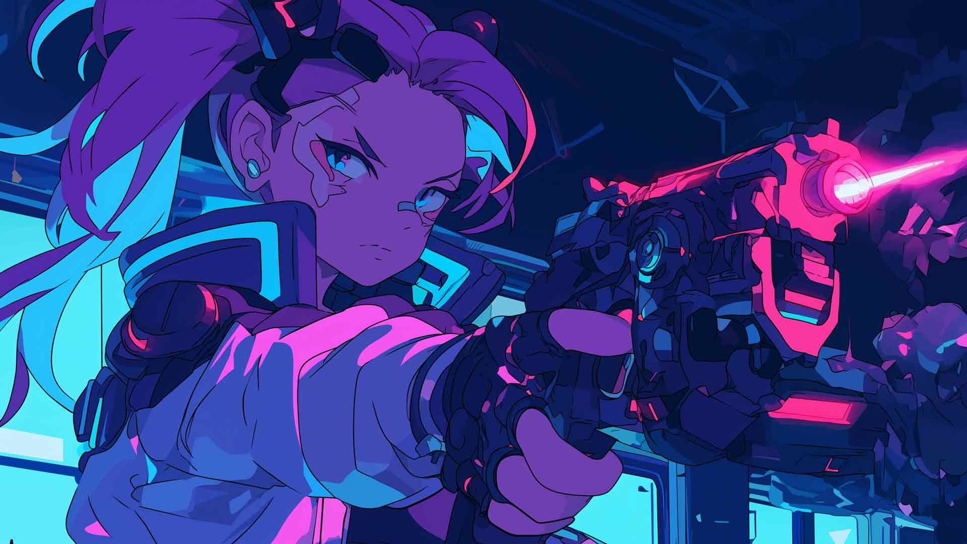 赛博朋克女孩与枪桌面壁纸