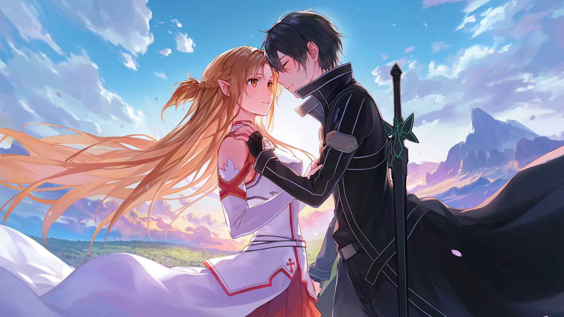 KIRITO 和 ASUNA 白天浪漫桌面壁纸